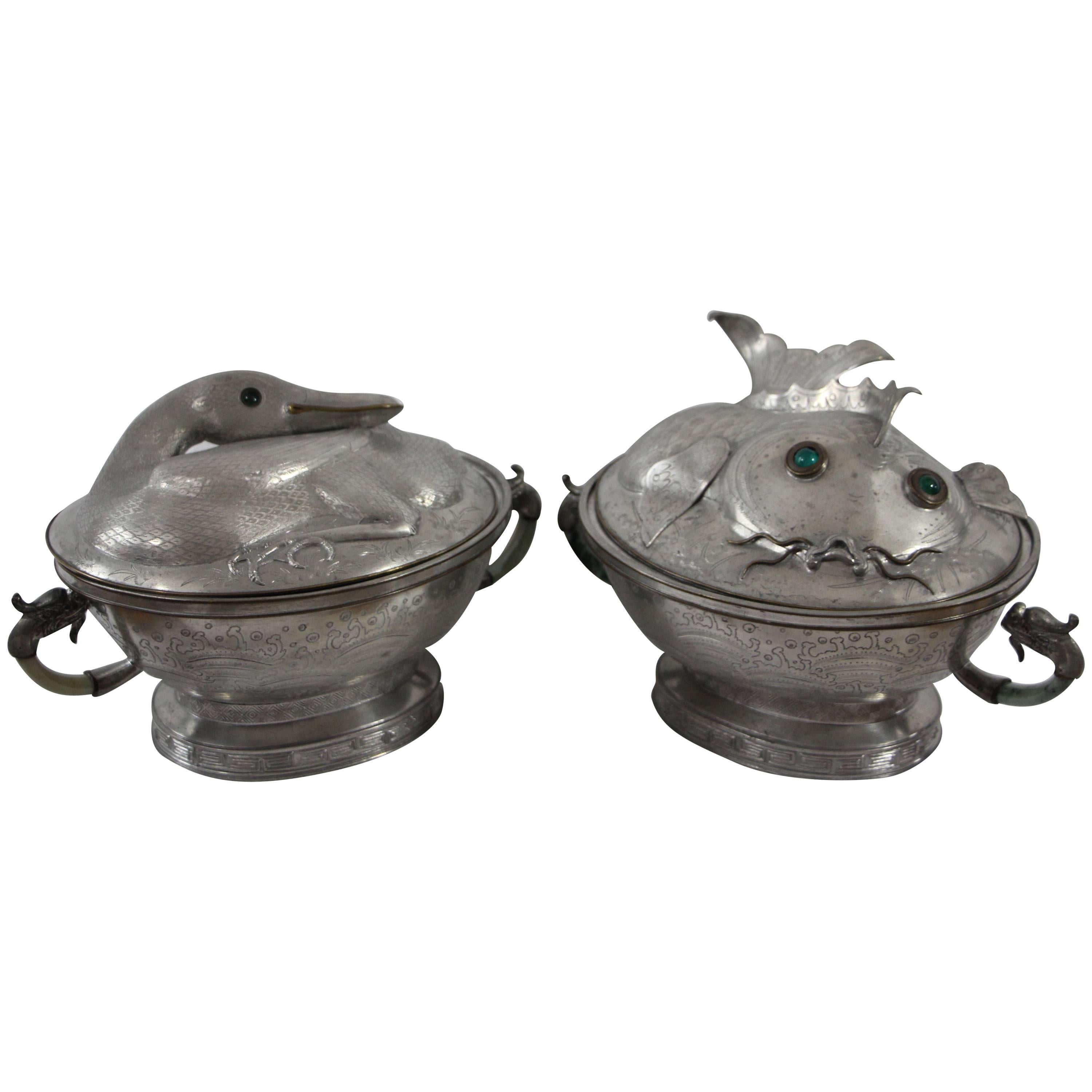 Pair of Chinese Pewter Tureens, Qing Dynasty