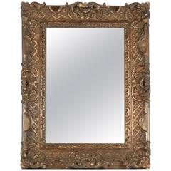 Solid Wood Hand-Carved 19th Century Mirror with Original Mercury Mirror