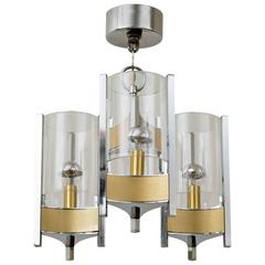 Sciolari Brushed Brass and Chrome Hurricane Glass Chandelier 1