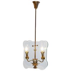 Glass and Brass Chandelier Style of Pietro Chiesa for Fontana Arte