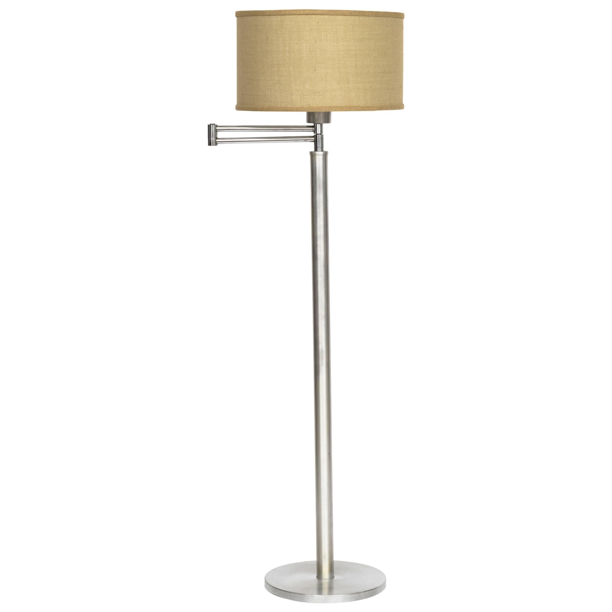 Walter Von Nessen Style Brushed Aluminium Swing Arm Floor Lamp