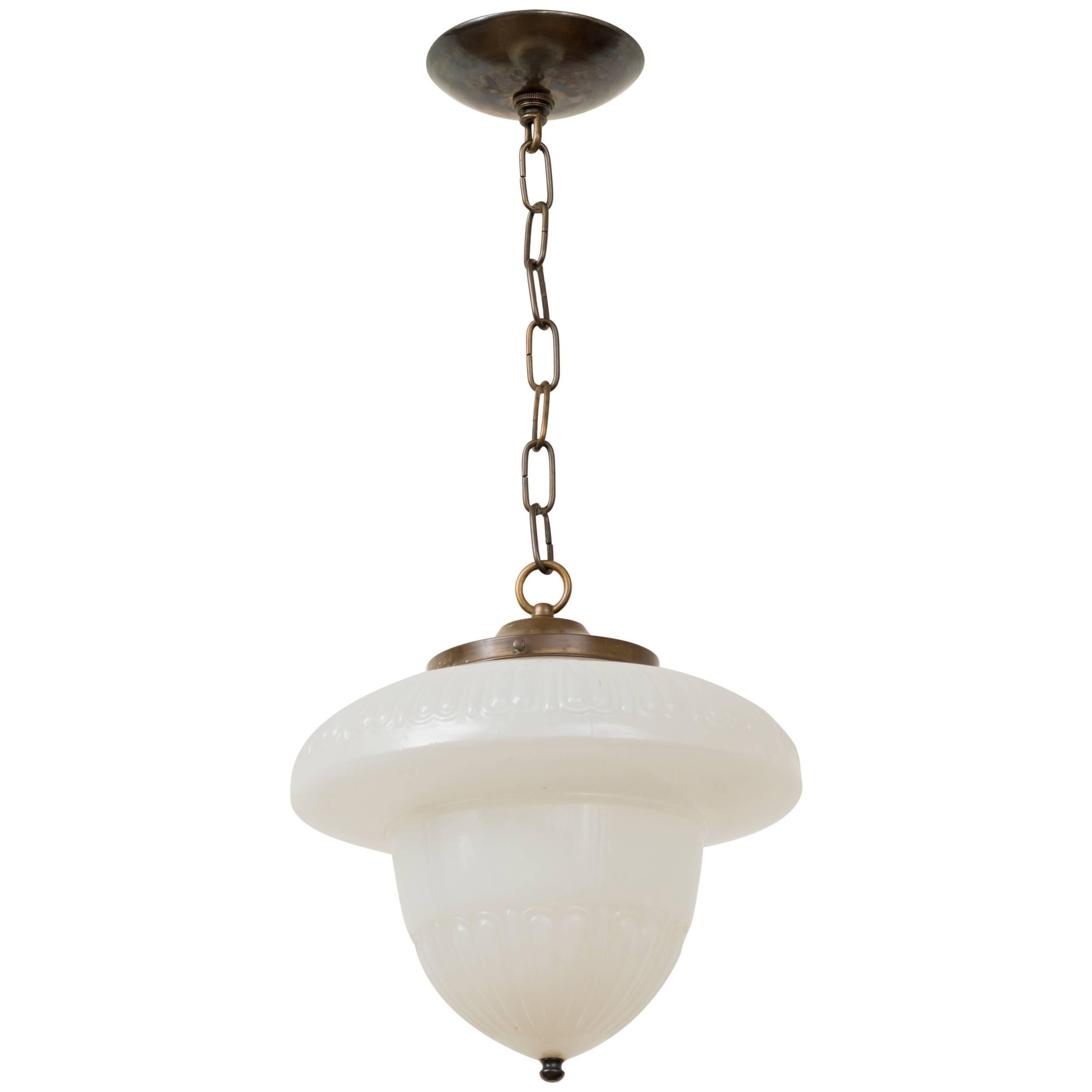 1920s Milk Glass Acorn Pendant Schoolhouse Chandelier