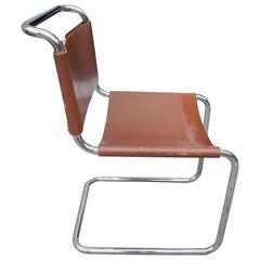 Bauhaus Design Cantilevered Tubular Metal and Saddle Leather Chair by Mart Stam 9