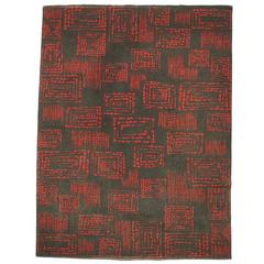 1950s Red and Grey Geometric Abstract Wool Rug 9