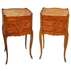 Antique Good Pair of Mahogany Marble-Top French Bedside Tables