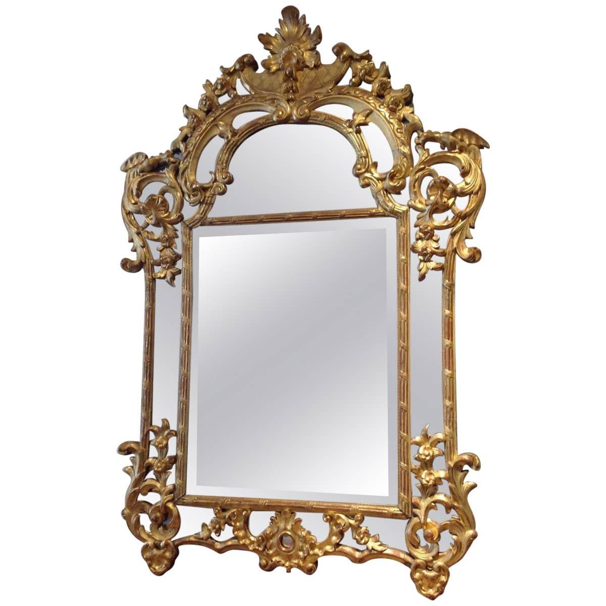 Large Gilded Wood and Mercury Glass Mirror Regency, Early 19th Century For Sale
