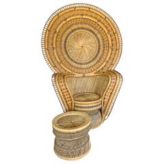 Large and Impressive Woven Rattan Peacock Chair with Ottoman