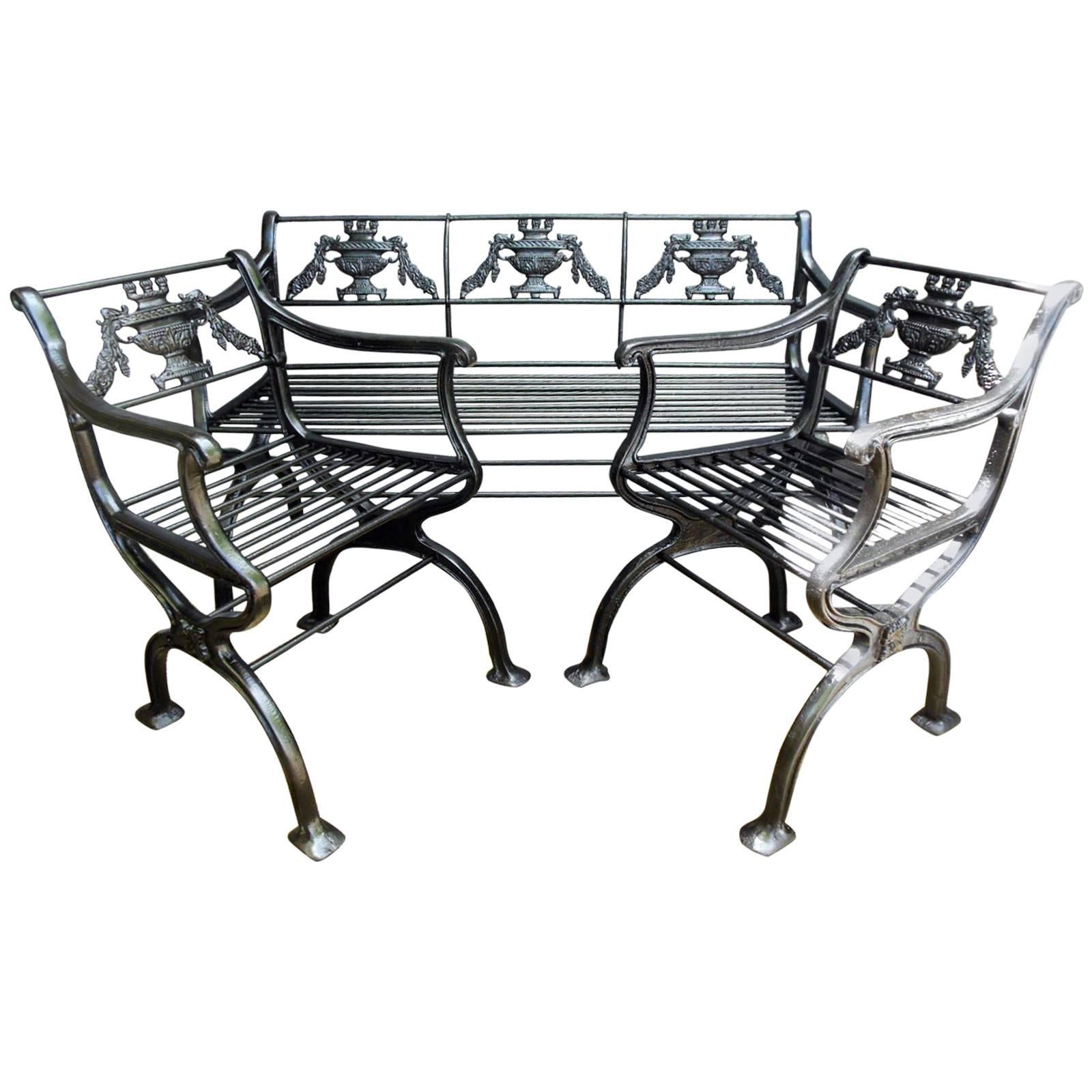 Antique Cast Iron Regency Garden Set, Bench and Chairs
