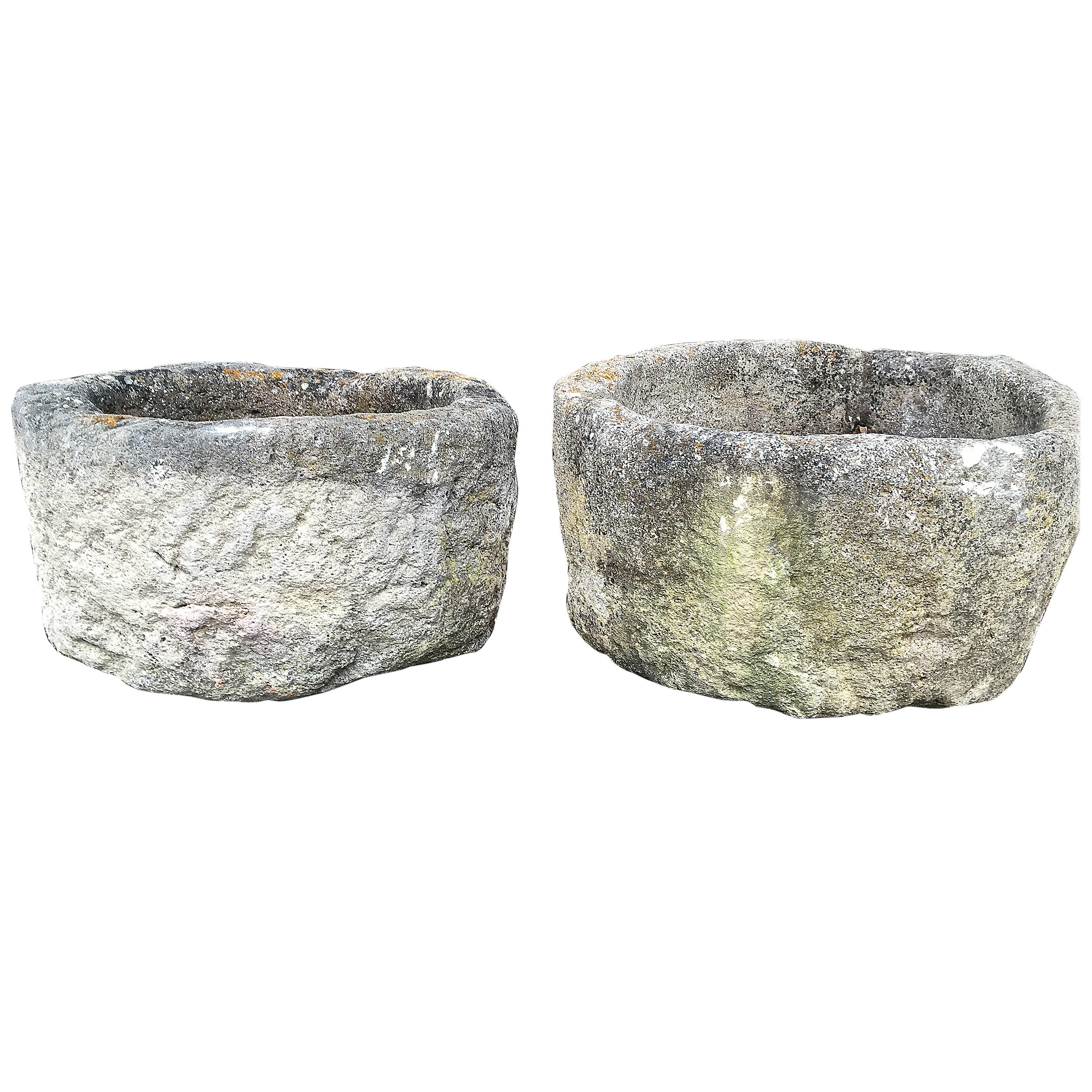Pair of Hand-Carved Stone 18th Century Troughs or Planters