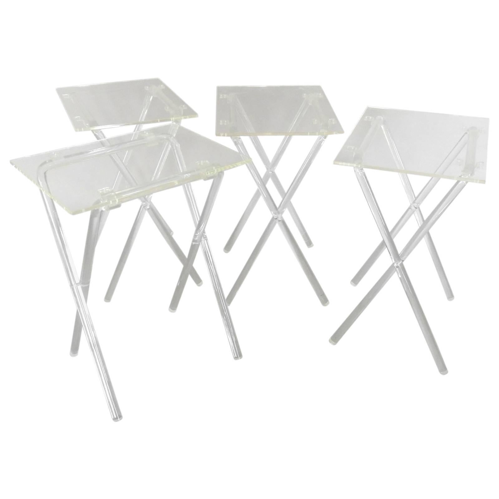 Nest of Four Lucite Folding Tables with Stand