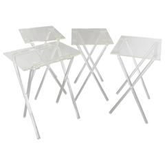 Nest of Four Lucite Folding Tables with Stand