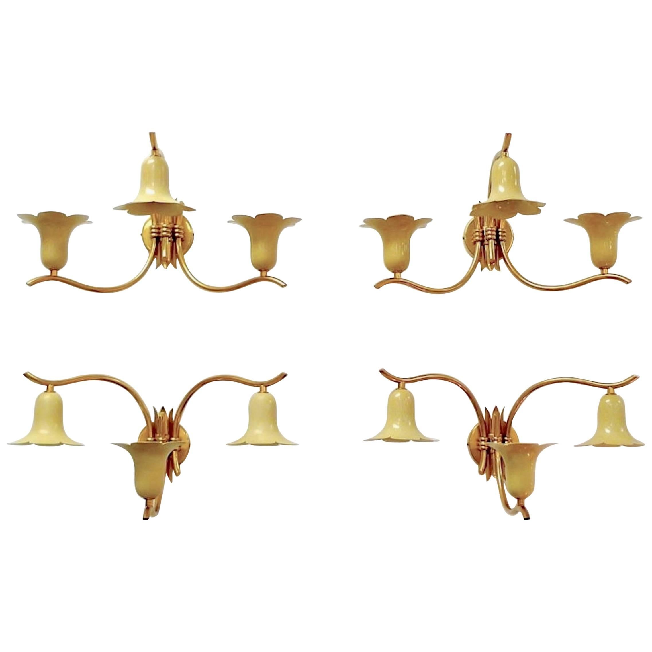 Two Pair of Vintage Italian Brass Lily Sconces For Sale
