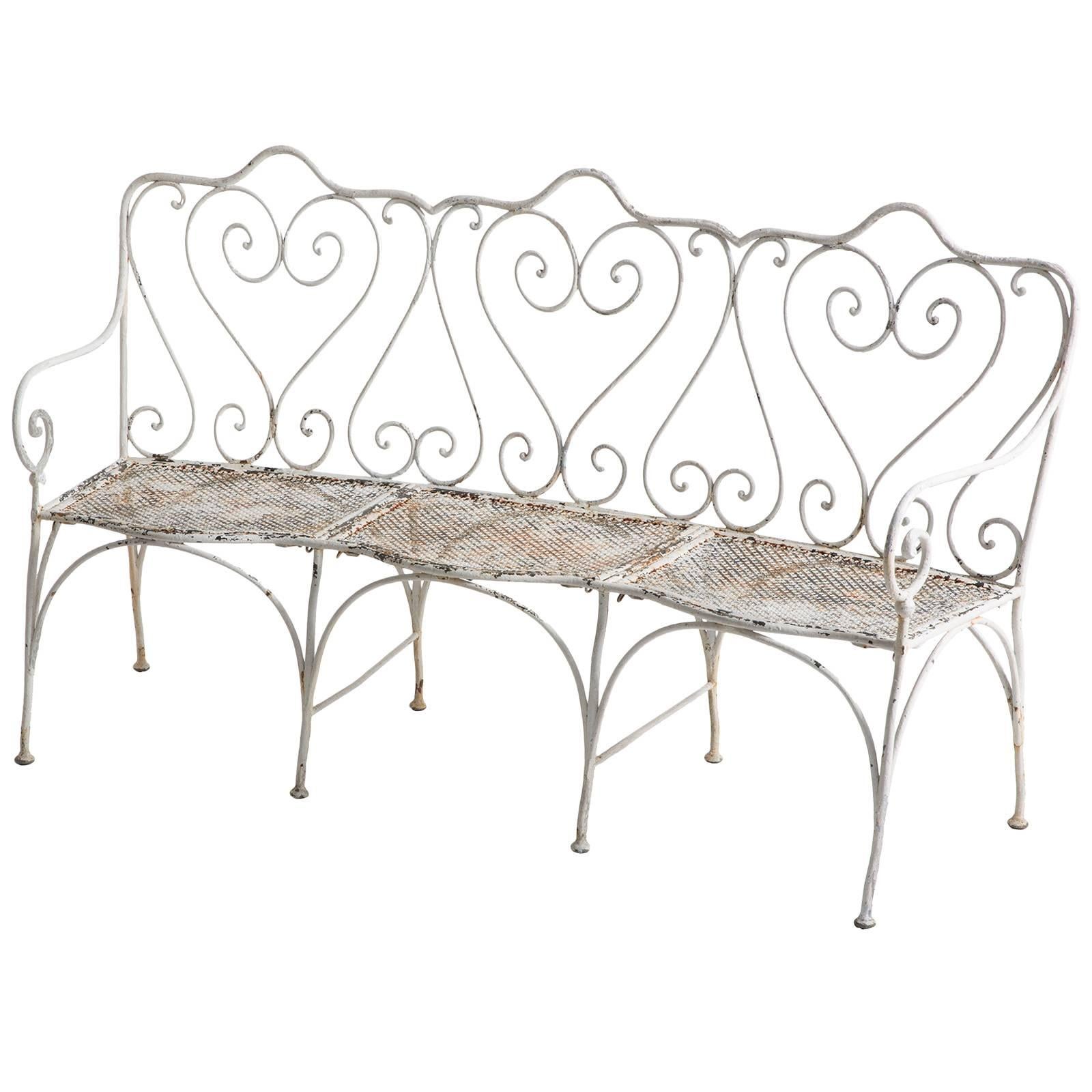 French Late 19th Century Wrought Iron Garden Bench For Sale