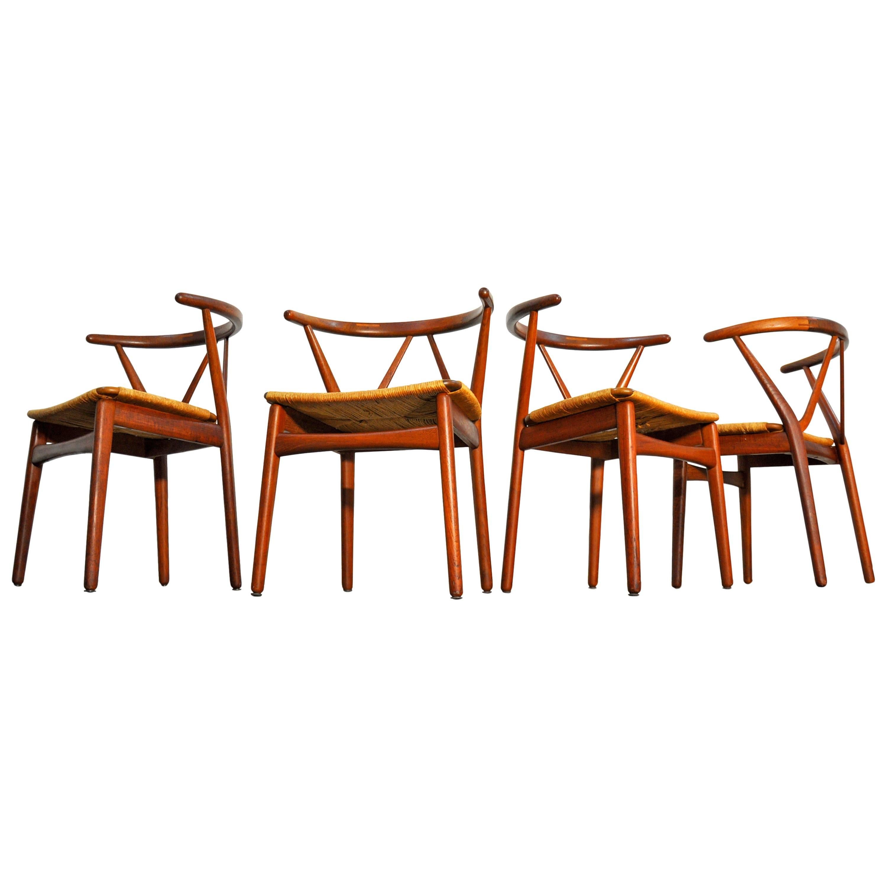 Set of Four Henning Kjaernulf for Bruno Hansen Model 225 Teak Dining Chairs