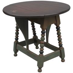 Antique Drop-Leaf Spanish Revival Side Table with Galleon