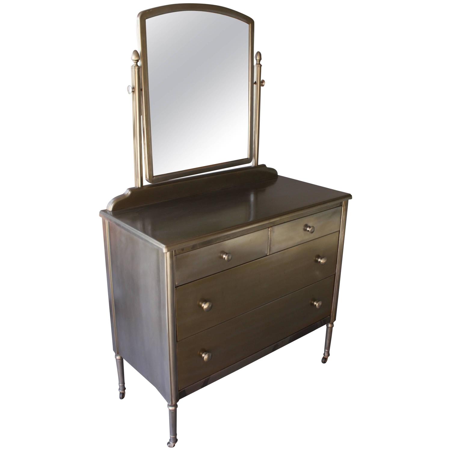 1930s Industrial Metal Dresser with Original Mirror For Sale at 1stdibs