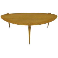 1950s Walnut Triangular Coffee Table with Talon-Clasp Legs and Aluminum Sabots 11
