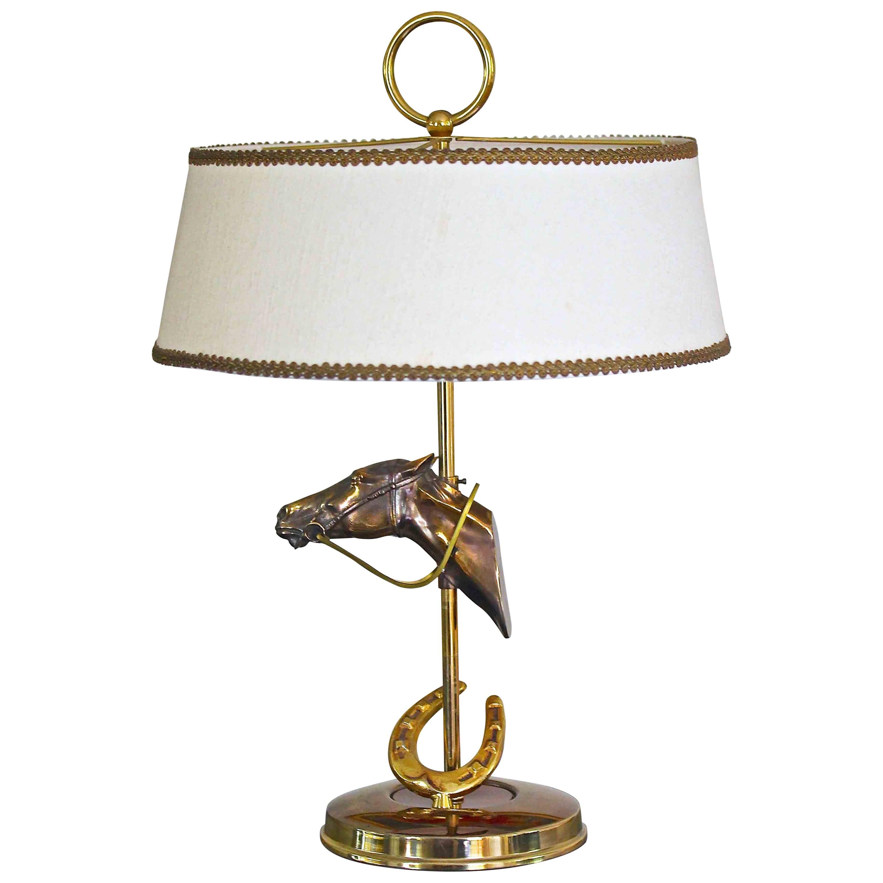 French Horse Equestrian Brass Table Lamp