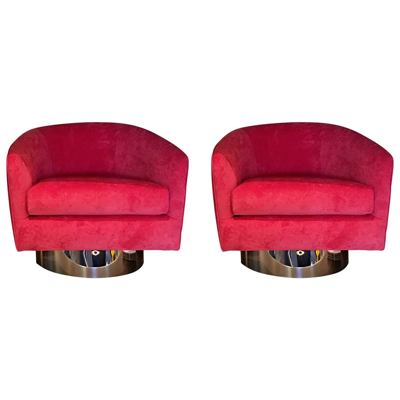 Swivel Lounge Chairs Attributed to Milo Baughman For Sale