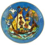 "Sailing Ship and Dolphins," Important Mid-Century Bowl with Vivid Enamels