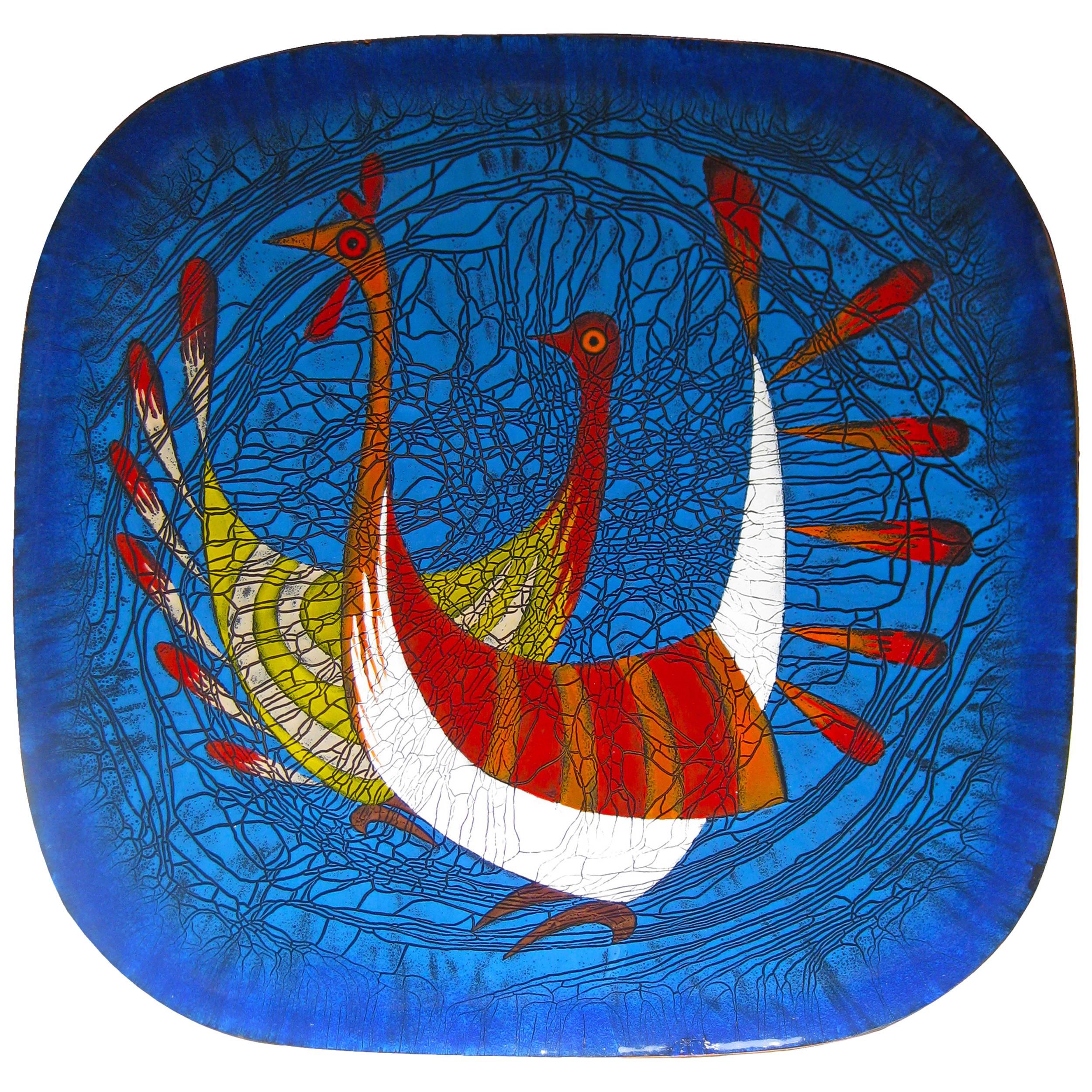 Enameled Copper Plate by Miguel Pineda, circa 1960, Signed by the Artist