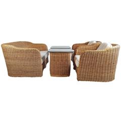 Modernist Six-Piece Wicker and Bamboo Suite by Ficks Reed
