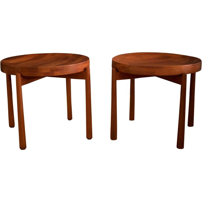 Vintage Pair of Staved Teak DUX End Tables For Sale at 1stdibs