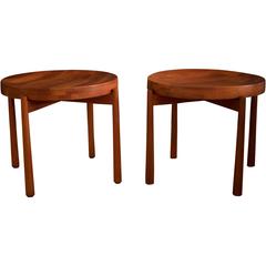 Vintage Pair of Staved Teak DUX End Tables 2