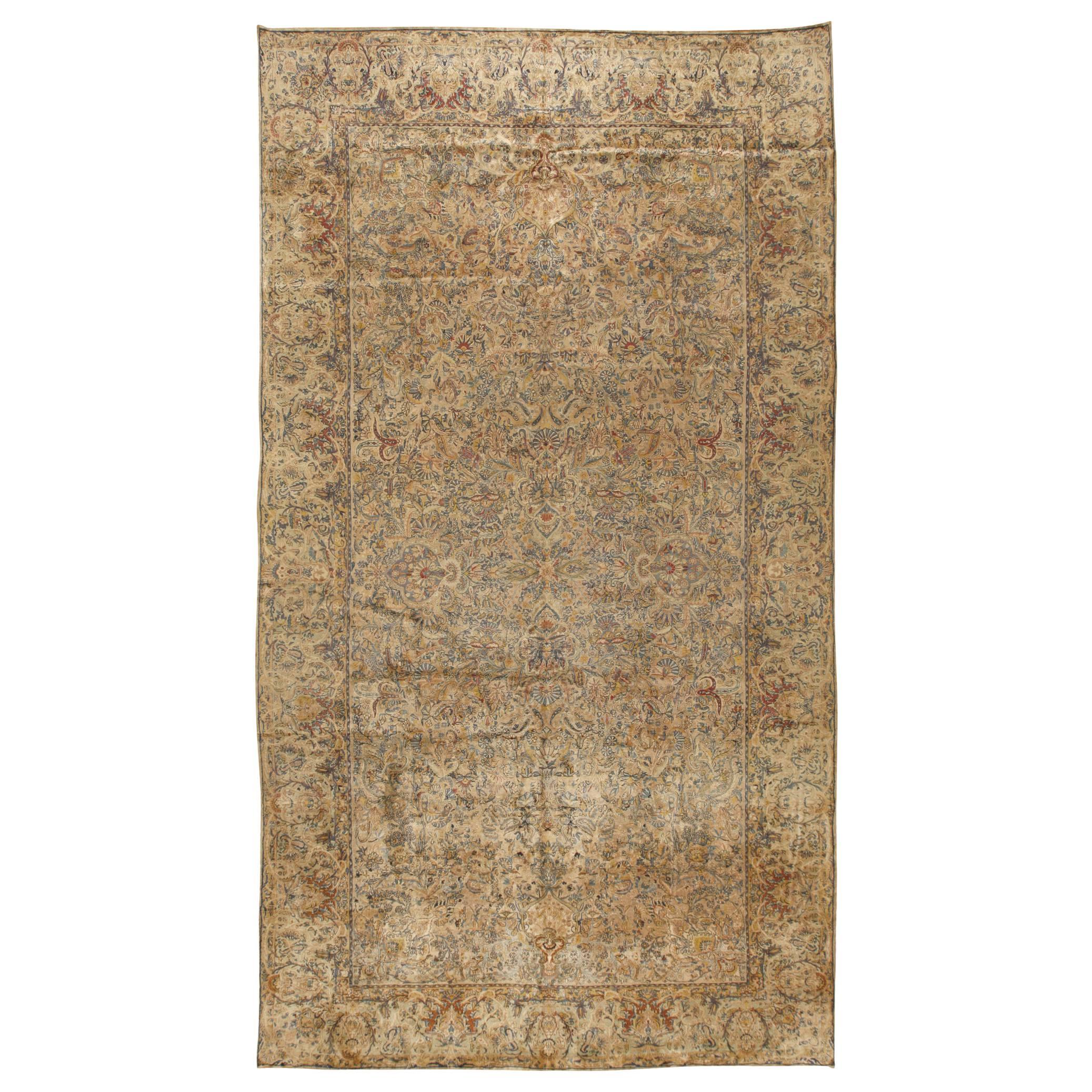 Antique Oversize Persian Lavar Kerman Carpet For Sale