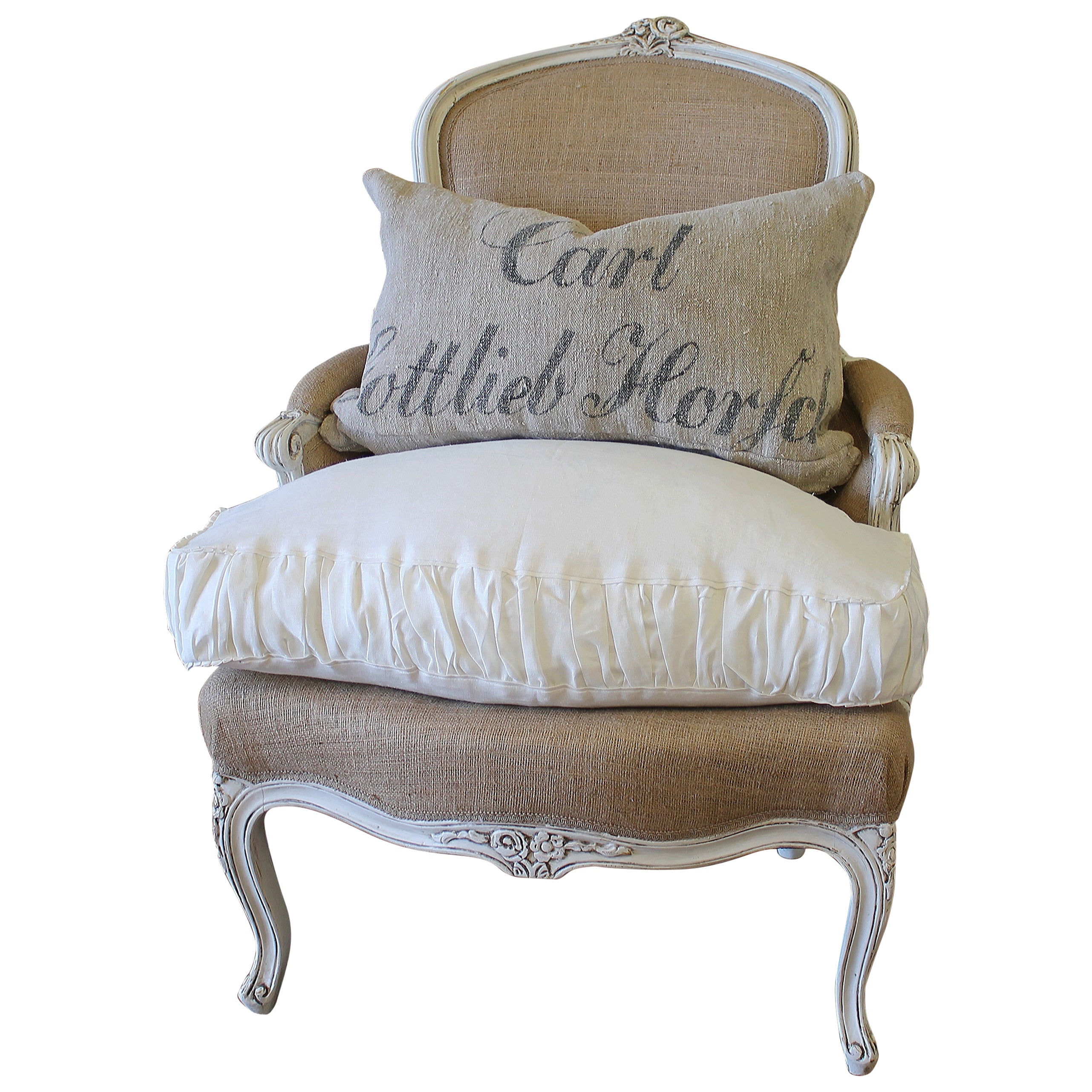 Vintage Carved French Country Style Chair With Linen Slip Covered Style Chair With Linen Slip Covered