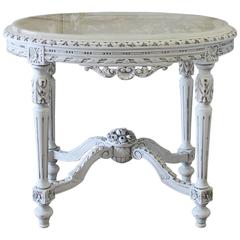 Neoclassical Painted Oval Carved Center Table with Onyx Top