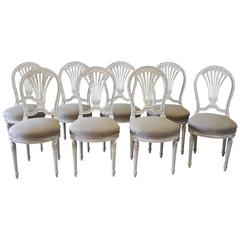 Set of Eight Antique French Carved Louis XVI Style Painted Dining Room Chairs