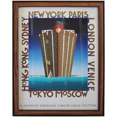 Louis Vuitton the Voyage Linen Poster in Handmade Zebra Wood Mahogany Frame