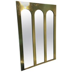 Sensational Solid Brass Triple Arch Italian Wall Mirror in the Style of Springer