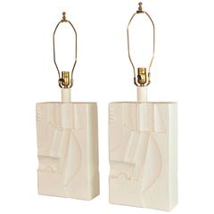 Pair of 1970s Sculptural Bas-Relief Lamps