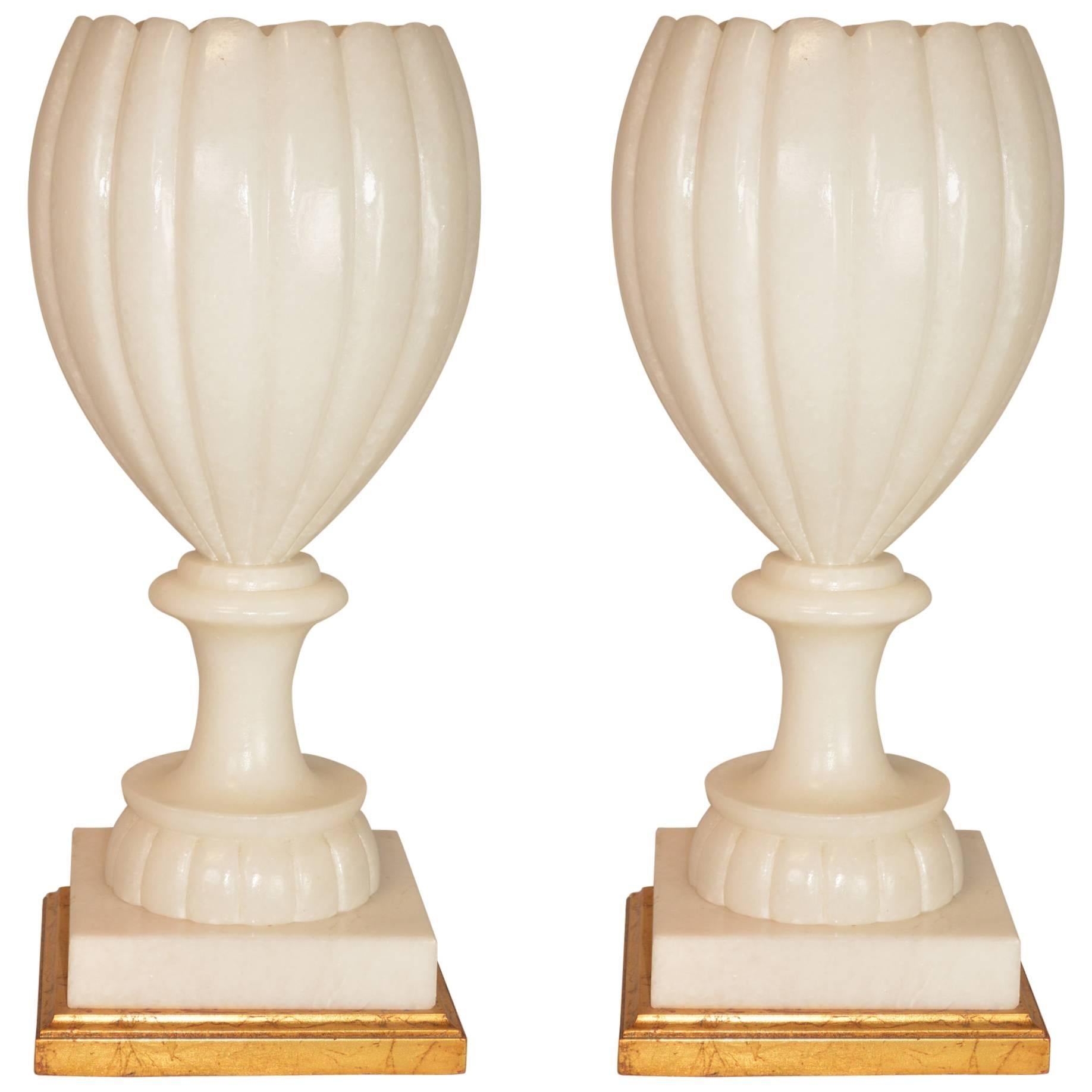Pair of Italian Alabaster Urn Lamps / Uplights
