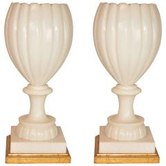 Pair of Italian Alabaster Urn Lamps / Uplights 4