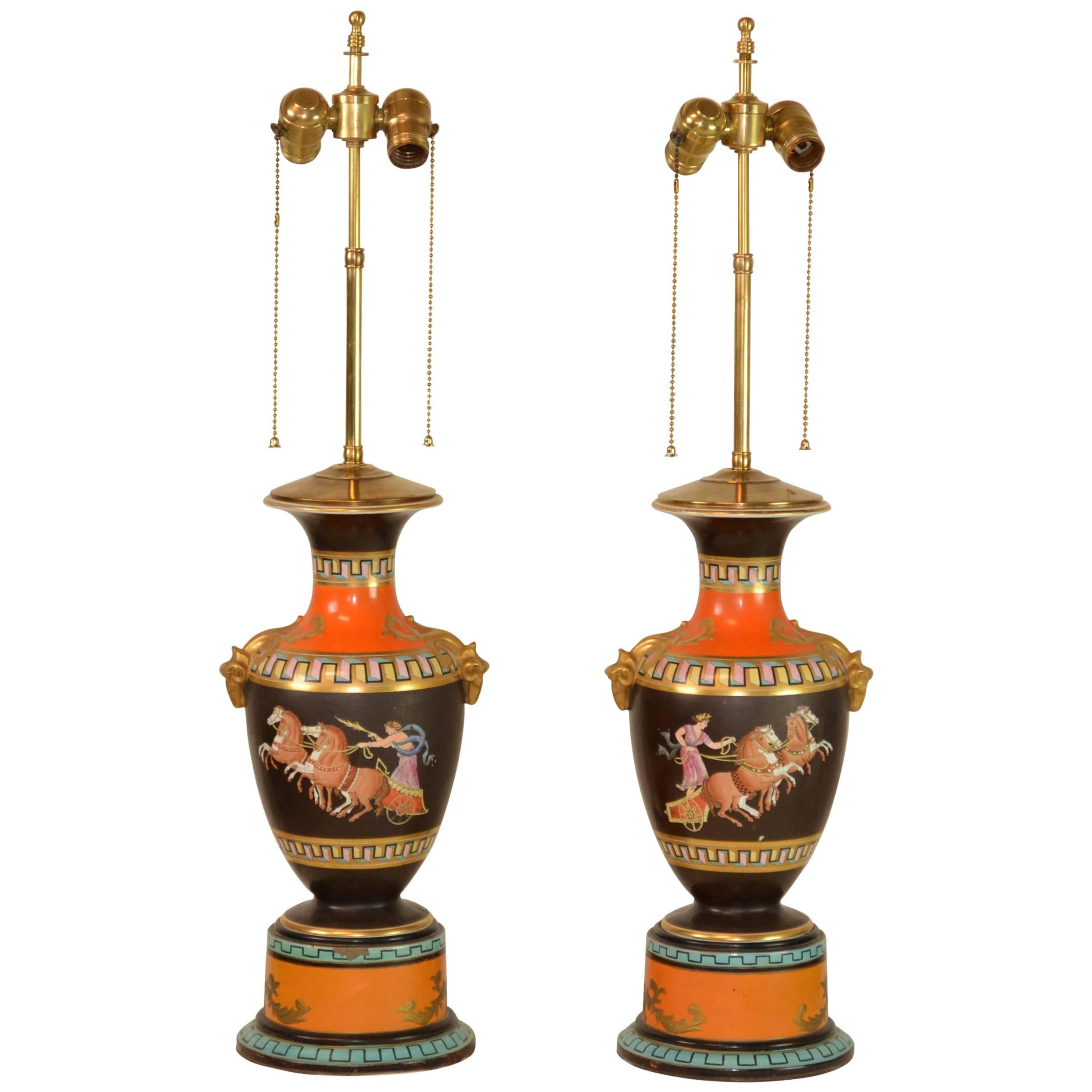 Pair of Greek Revival French Urns Mounted as Lamps For Sale