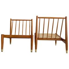 Mid-Century Scandinavian Modern Pair Of Beech Wood Slipper Chairs