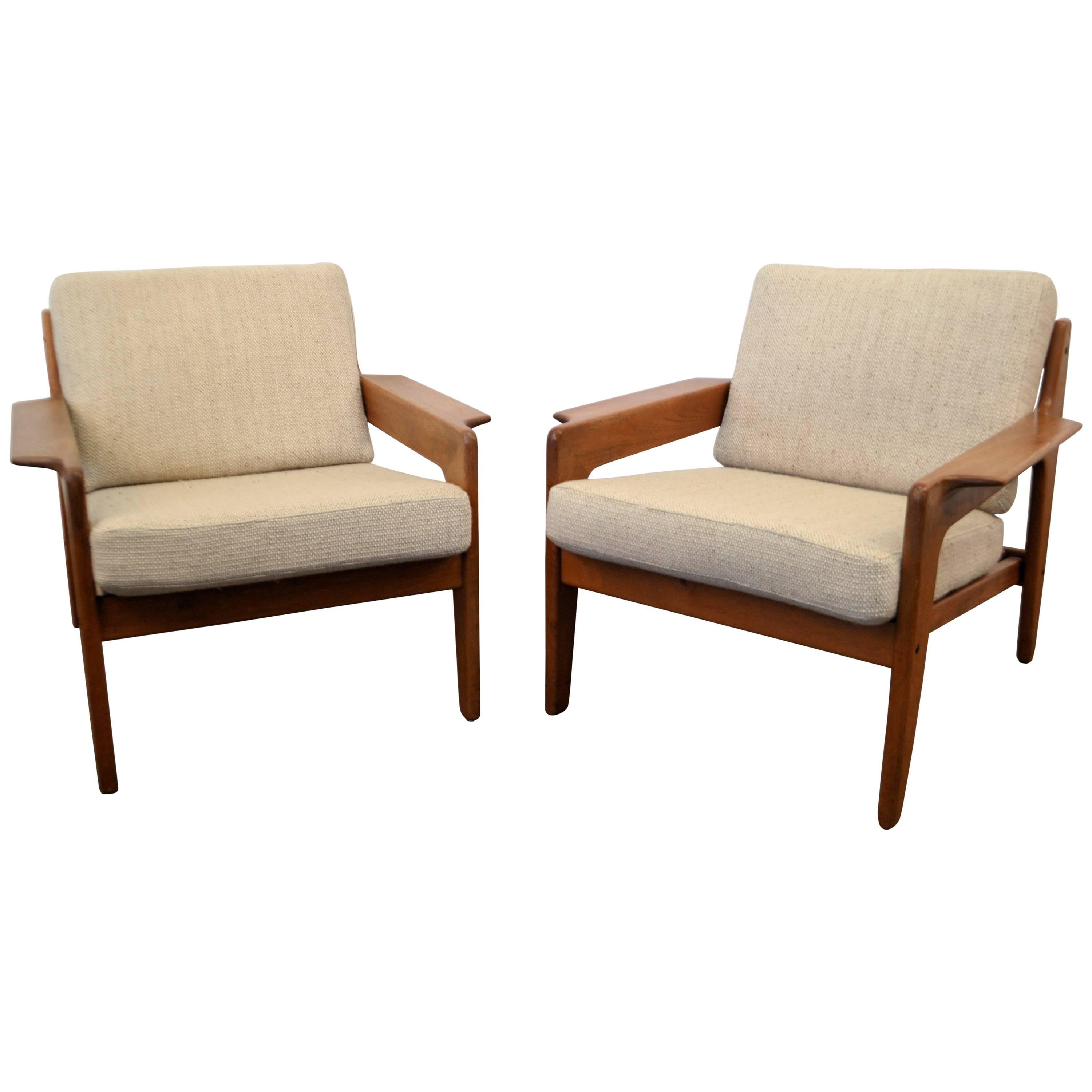 Arne Wahl Iversen Teak Lounge Chairs, Set of Two