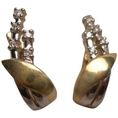 Vintage Two Tone Gold and Diamonds Earrings 18-karats