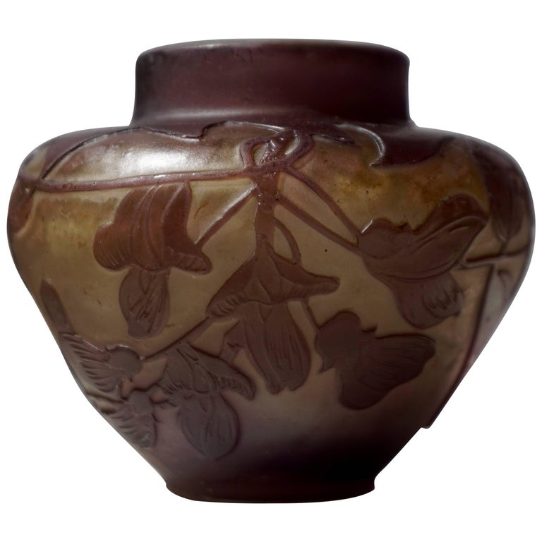 Emile Gallé French Art Nouveau Cameo Glass Vase For Sale