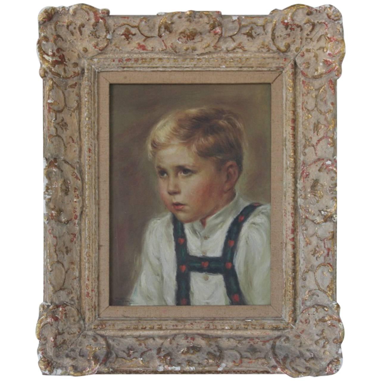 20th Century Oil on Canvas Portrait of a Child For Sale