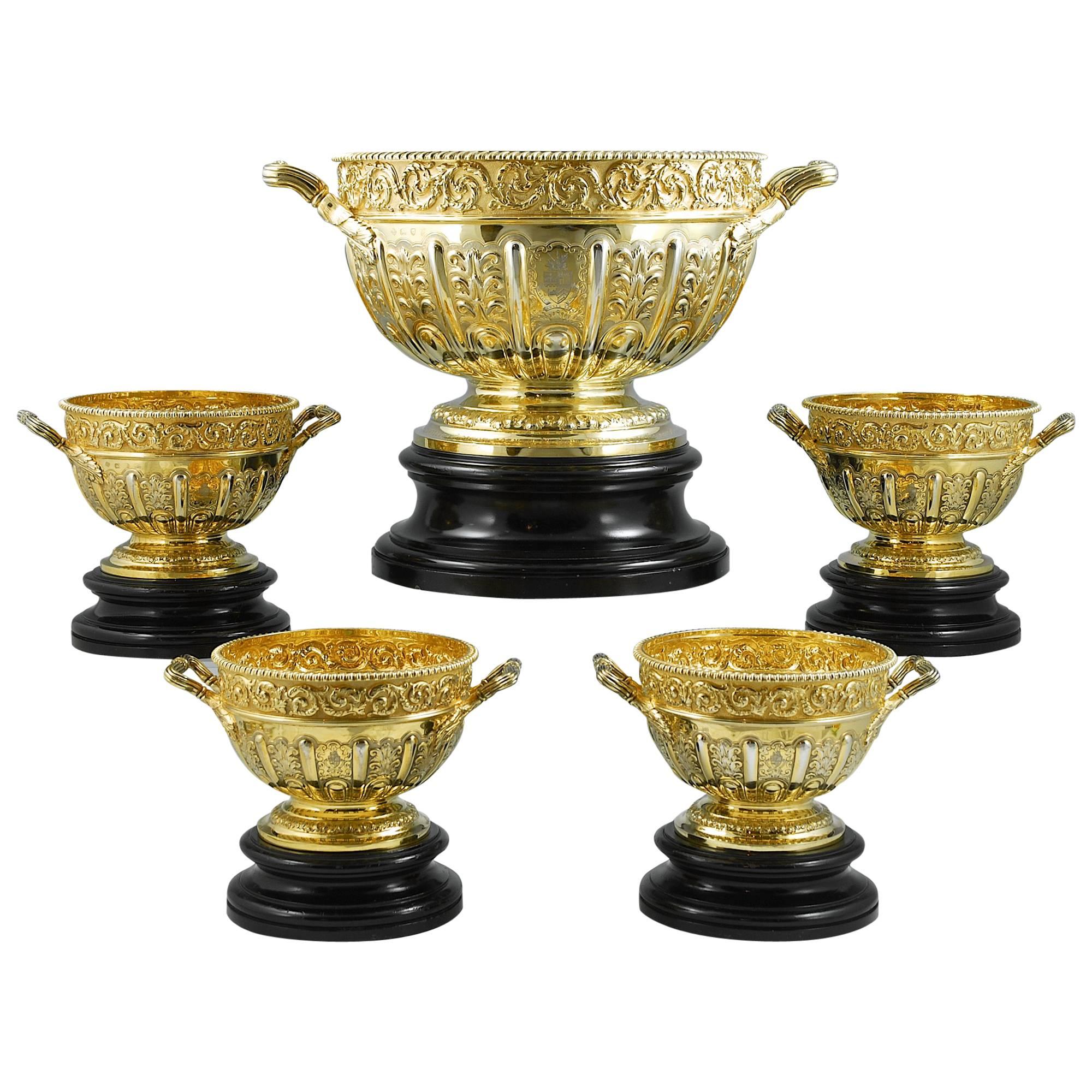 Suite of Five Victorian Silver-Gilt Punch Bowls For Sale