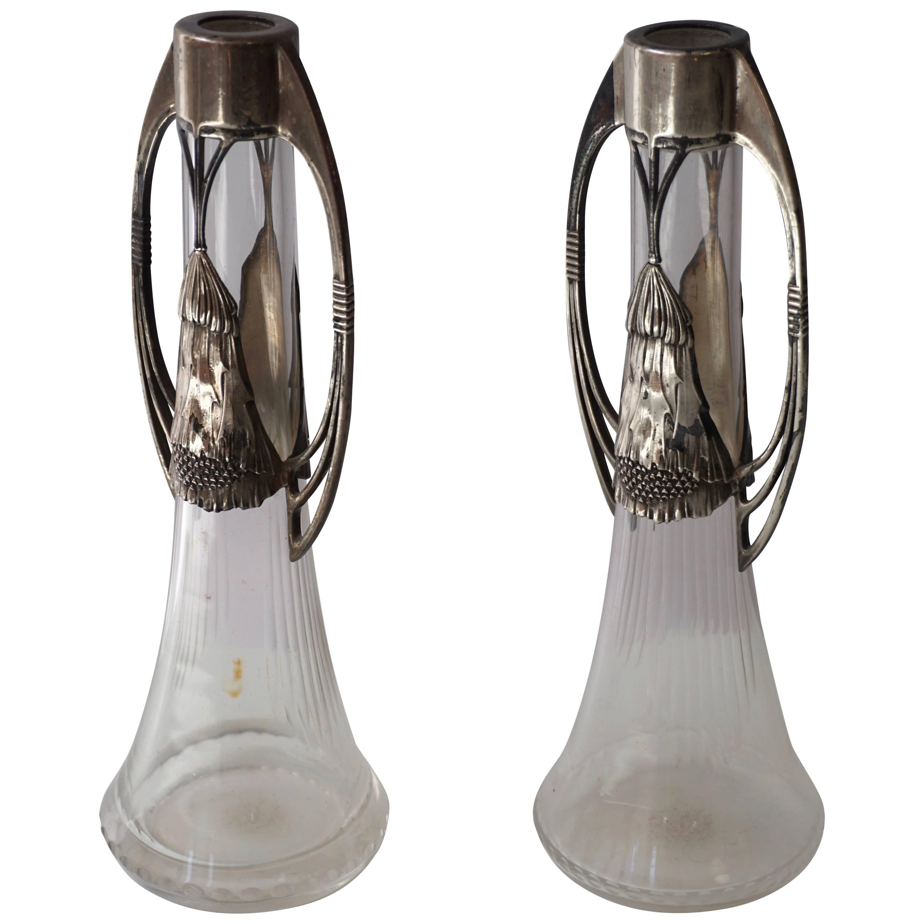 Pair of WMF Art Nouveau Silver Plated Vases