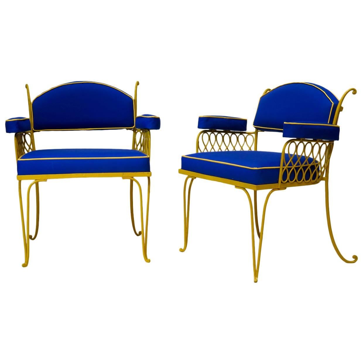 Pair of Wrought Iron Art Deco Chairs by René Prou, France, 1940s