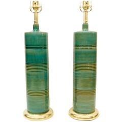 Pair of Striated Ceramic Table Lamps 6