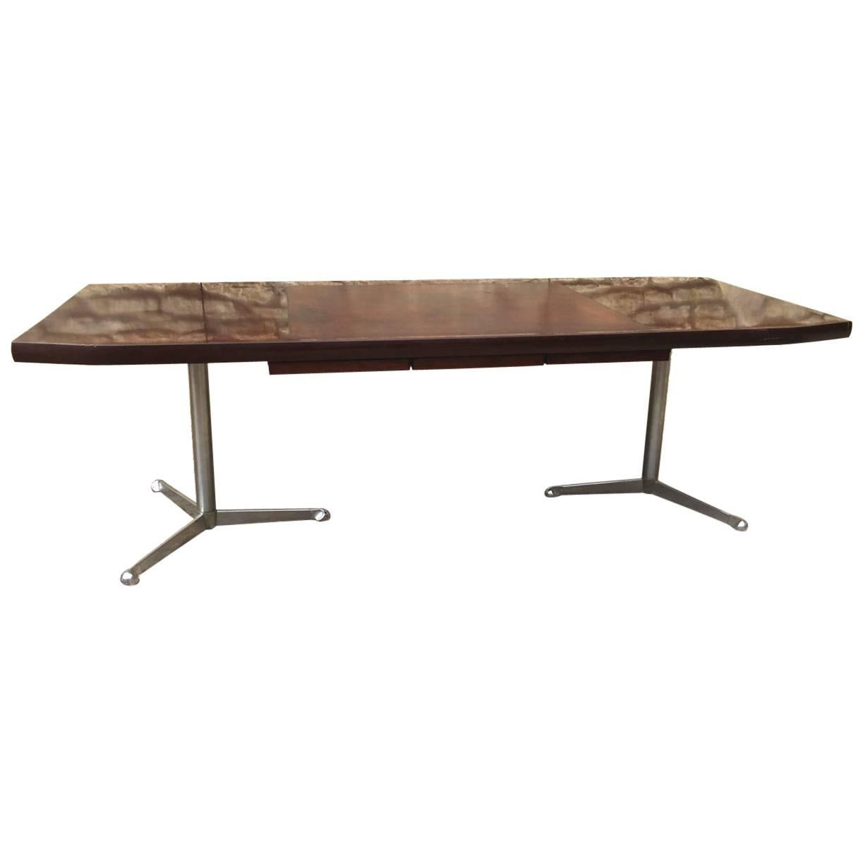 Osvaldo Borsani Desk with Patinated Leather Inlay, 1950s For Sale