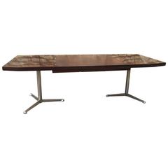 Vintage Osvaldo Borsani Desk with Patinated Leather Inlay, 1950s