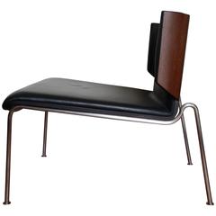Italian Modern Armchair, Black Leather and Wenge Wood, Italy